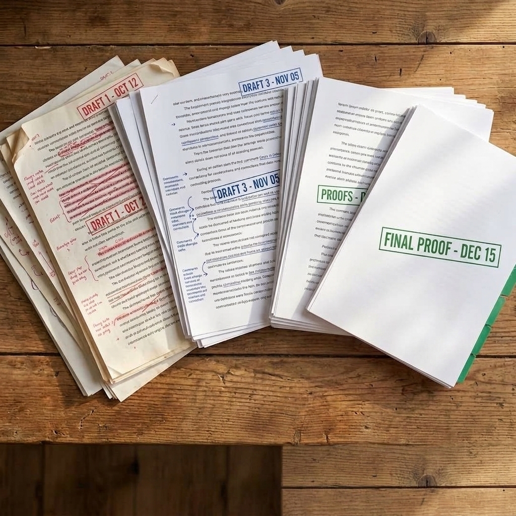 Professional editor reviewing printed book pages